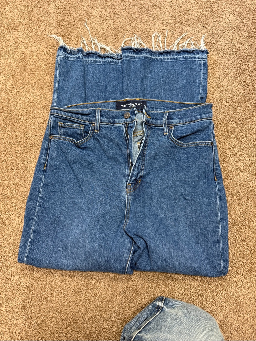 Veronica Beard Blue Straight-Leg Jeans with Frayed Hem - Picture 2 of 5